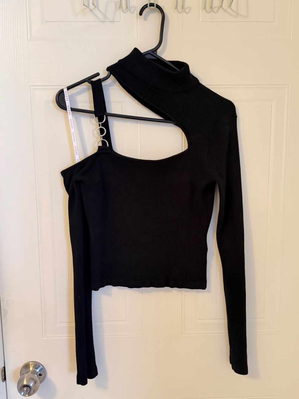 Guess Black Asymmetric Cutout Long Sleeve Top